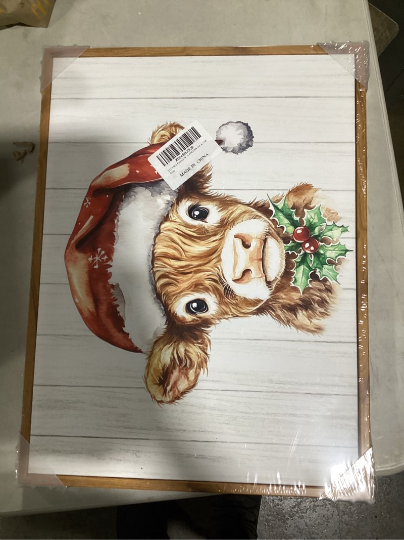 Condition photo showing Good Condition for VIYYIEA Framed Canvas Wall Art Home Decor,Vintage Christmas Highland Cow Decor, Christmas Wall Art Framed,Canvas Prints,Farmhouse Pictures Gifts for Friends or Family - 16L x 12W ?Christmas Calf? 16"L x 12"W