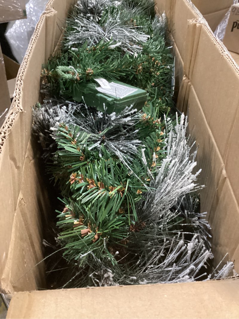 Condition photo showing Good Condition for Papyrus 2 Pack of 9 ft Pre-Lit Frosted Carolina Pine Garland, Artificial, Pine Cones, Warm White Light, Battery Powered, Indoor/Outdoor 9 ft Frosted