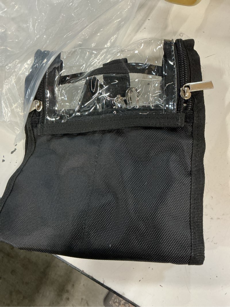 Condition photo showing Good Condition for almencla clear makeup bag, portable cosmetic organizer, transparent pvc toiletry bag with closure fastener, black travel makeup case for women, waterproof & easy to clean, for travel, gifts