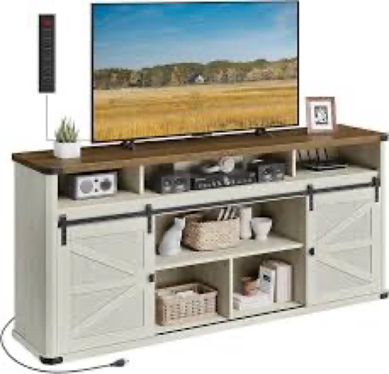 vasagle tv stand for tvs up to 75 inches, farmhouse entertainment center with sliding barn doors, co