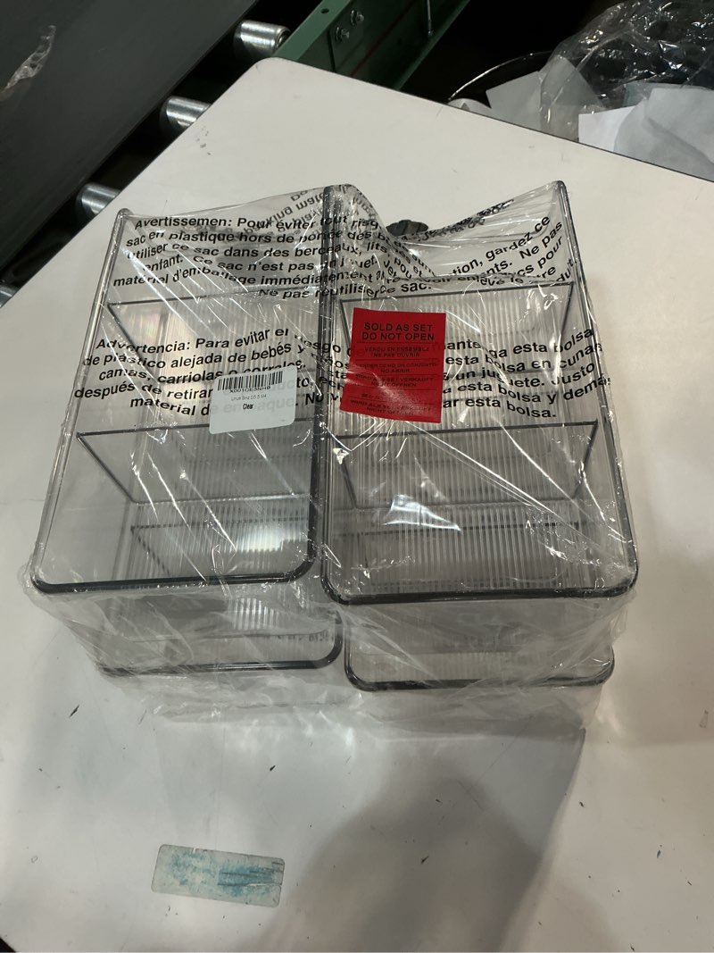 Condition photo showing Good Condition for mDesign Plastic Food Storage Bin Organizer with 3 Compartments for Kitchen Cabinet, Pantry, Shelf, Drawer, Fridge, Freezer Organization - Holds Snack Bars - Ligne Collection - 4 Pack - Clear Clear Pack of 4