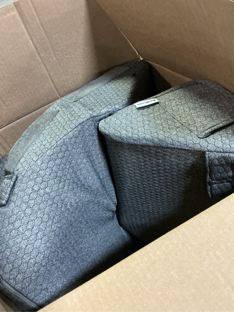 Condition photo showing As Is for bedluxe 3pcs orthopedic bed wedge pillow set, foam wedge pillow post surgery for back, leg and knee support, adjustable 9&12 inch folding triangle pillow for sleeping, acid reflux, snoring, dark grey dark grey adjustable 9&12 inch + 1 head pillow