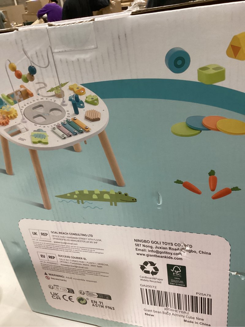 Condition photo showing As Is for Giant bean® Wooden Activity Table for 1 Year Old, 11-in-1 Montessori Learning Table with Bead Maze, Shape Sorter, Fishing Game & More – Sensory Development Toy for Toddlers, Ideal 1st Birthday Gift