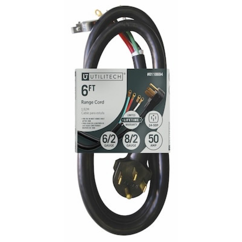 utilitech range cord 6-ft 50 -amp 4 -prong black range appliance power cord