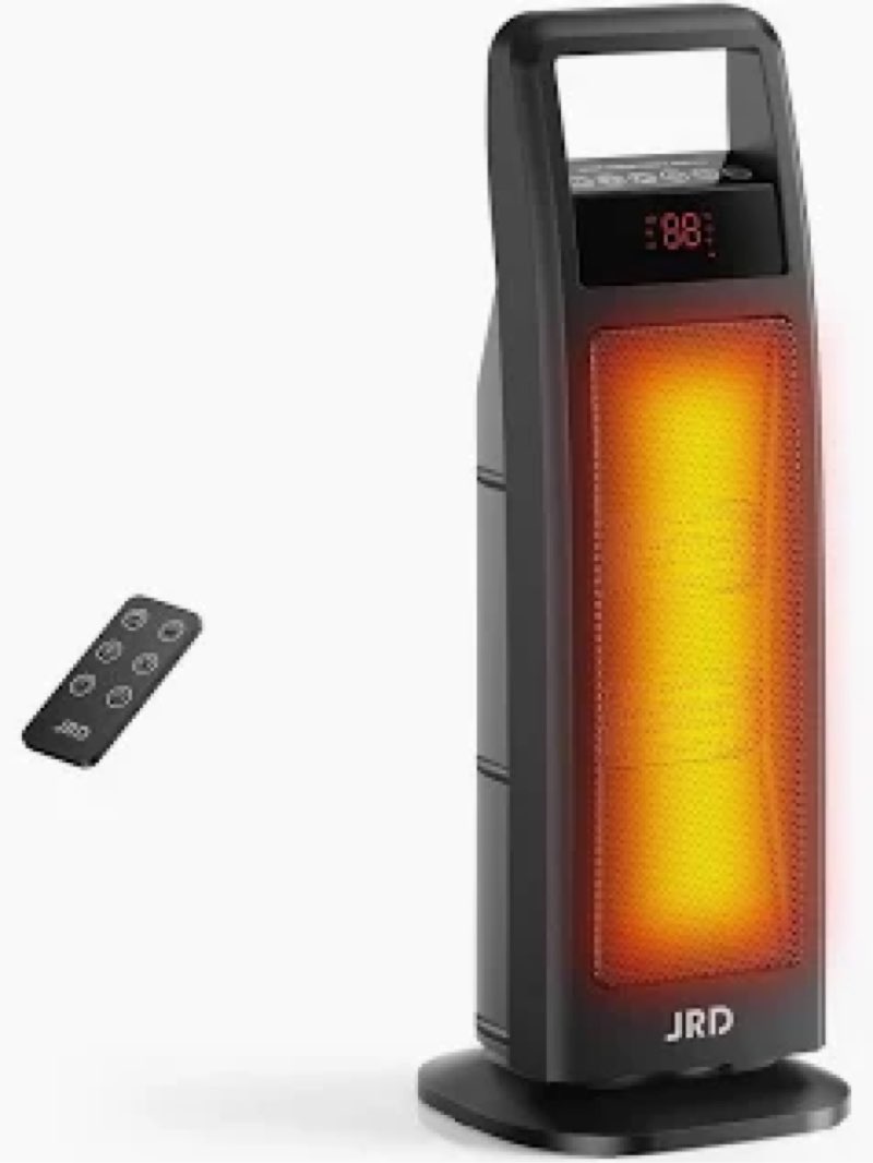 jrd 24" fast electric space heater with remote, 75° oscillation, 1-8h timer, thermostat, safe protec