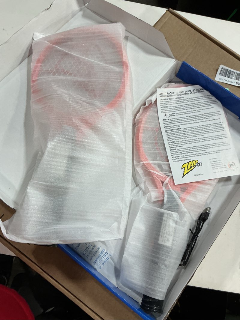 Condition photo showing New/Like New for 2 pack electric fly swatter racket and mosquito zapper by zap it! - high duty 4,000 volt electric bug zapper racket - usb rechargeable fly zappers racquet for indoor and outdoor - medium, orange medium orange