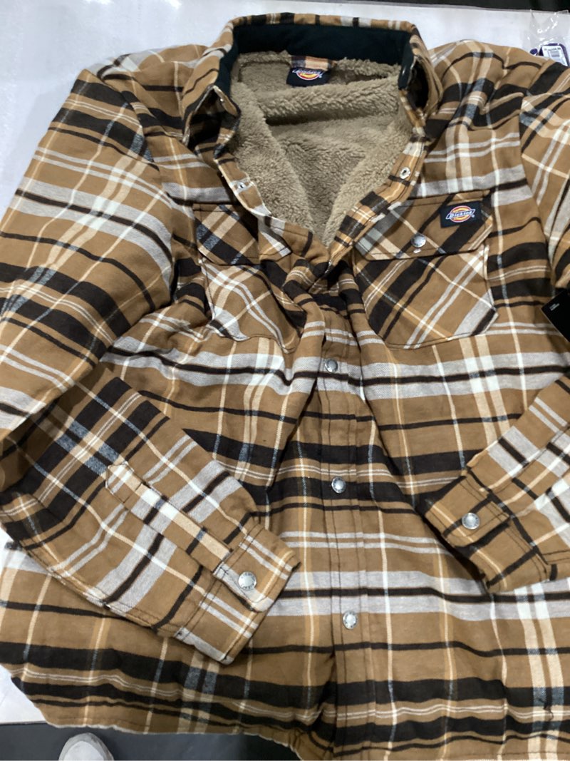Condition photo showing Good Condition for Dickies mens Sherpa Lined Flannel Shirt Jacket With Hydroshld Large Brown Duck