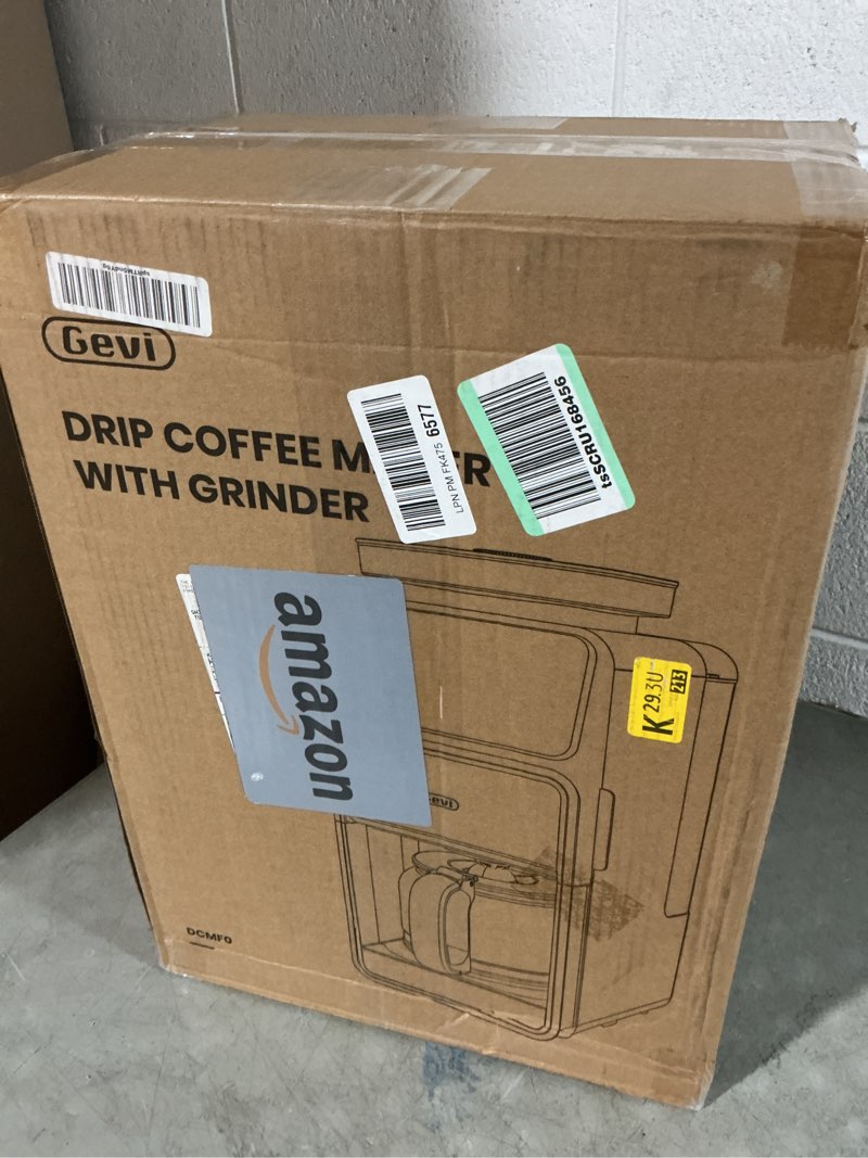 Condition photo showing As Is for gevi 10 cup drip coffee maker with built-in grinder, grind ? brew burr combo coffee machine with touch screen, programmable, 4-hour warm plate, permanent filter, coffee carafe 10.7"d x 7.9"w x 17.8"h