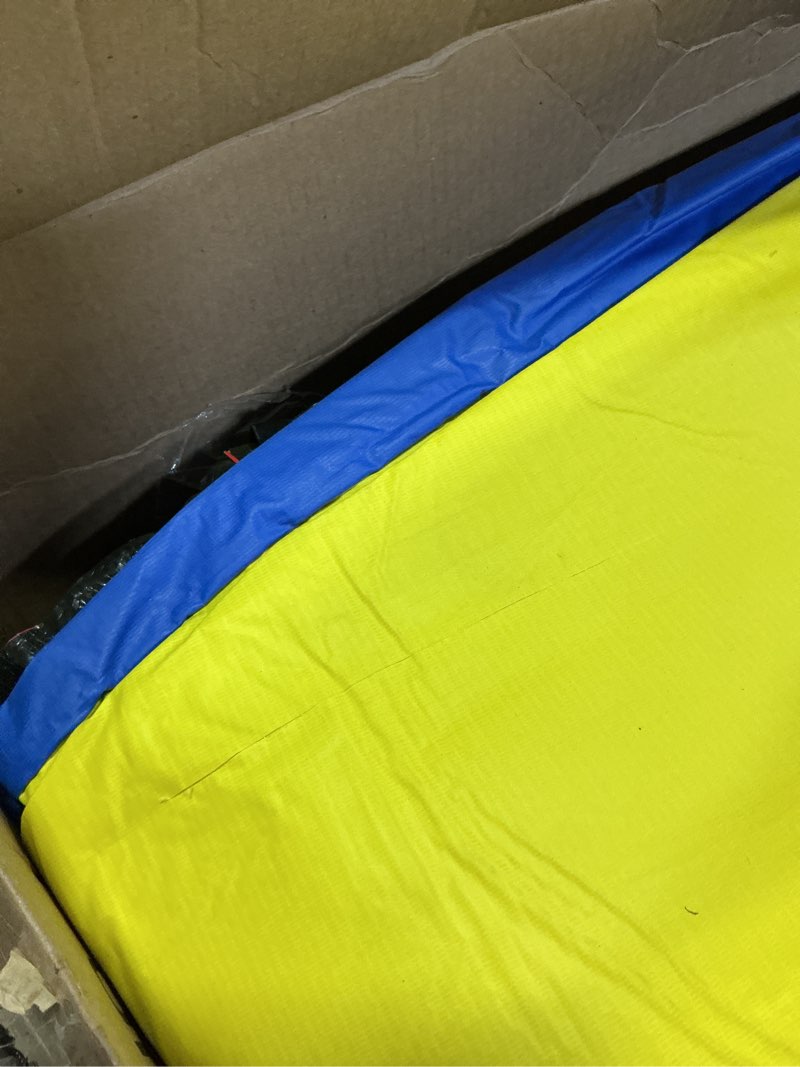 Condition photo showing As Is for trampoline pad replacement, 12ft 14ft 15ft trampoline spring cover, thickened epe foam tear-resistant waterproof safety pad, no holes for pole rainbow thickened foam 14ft