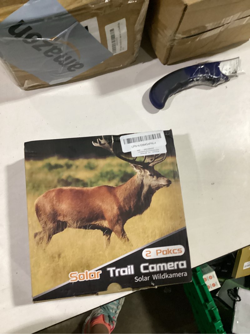 Condition photo showing New/Like New for maxdone solar trail camera 2 pack - 4k 64mp wifi bluetooth solar deer camera with night vision motion activated, game camera ip66 waterproof, wildlife cameras built-in battery rechargeable power ph960w-2 pack. might be missing hardware.