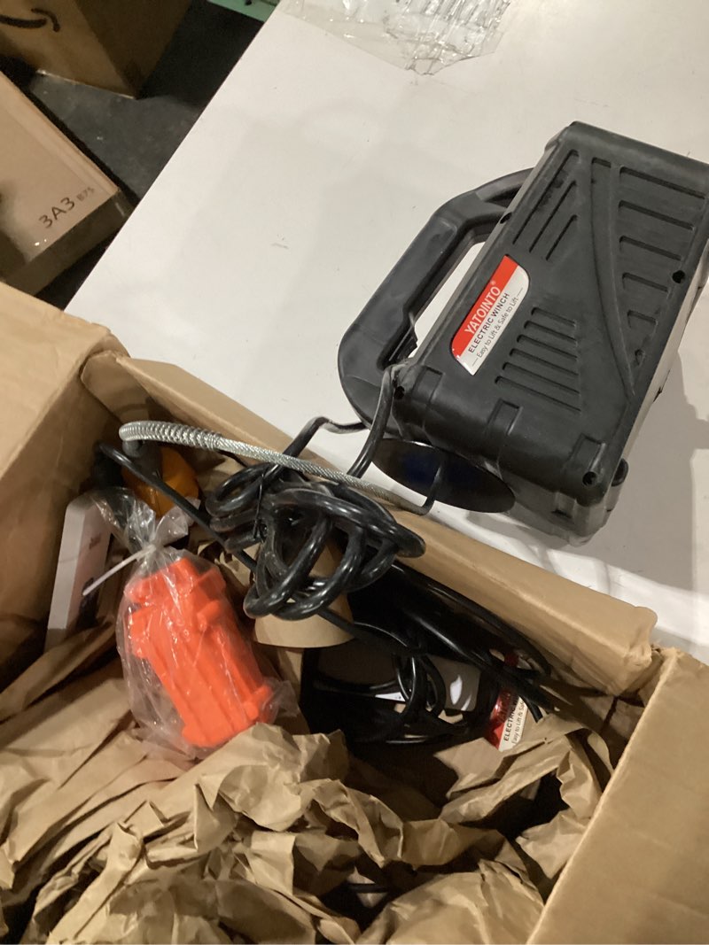 Condition photo showing Good Condition for yatointo 3 in 1 electric hoist winch, 1540lbs portable electric power winch with wire and wireless remote control, 120v electric hoist crane, overload protection 25ft lifting height for towing 1540lb - 3 in 1 black