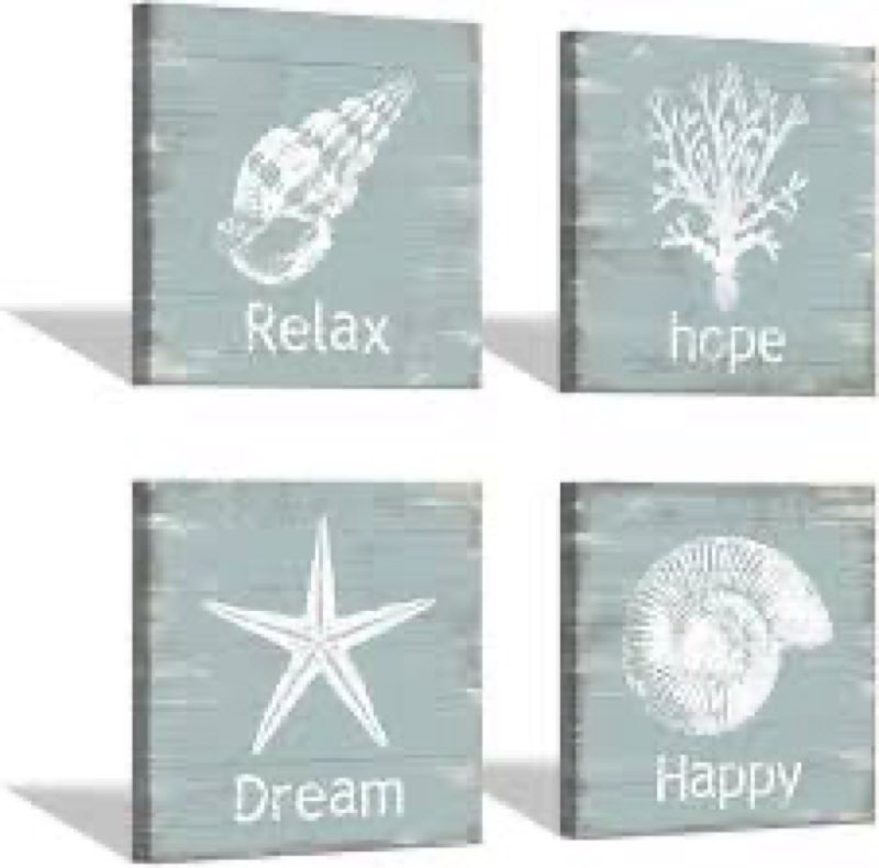 SD SOFT DANCE Sea Conch Seashells Canvas Wall Art: Beach Starfish Pictures Coral Painting for Bedroo