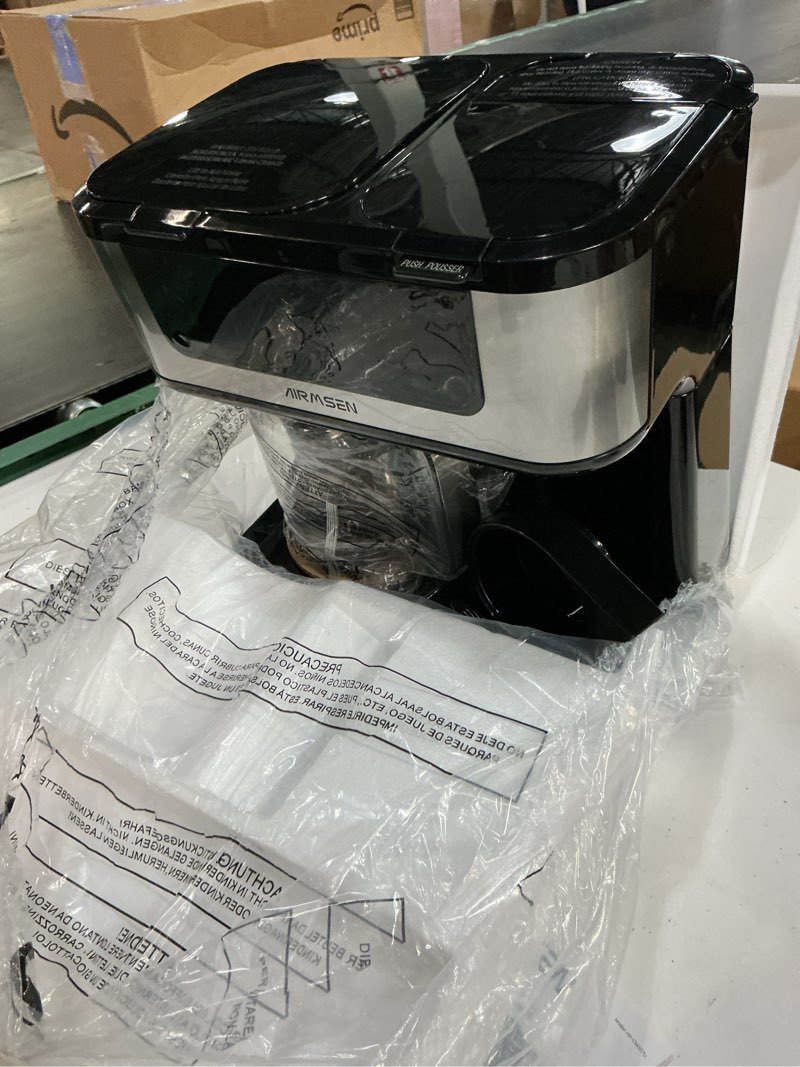 Condition photo showing As Is for airmsen 12-cup programmable dual coffee maker – single serve machine for k-cup pods & ground, 1000w fast brew, delay start, 2h keep warm, touchscreen, 60oz tank, glass carafe – home & office 12 cup