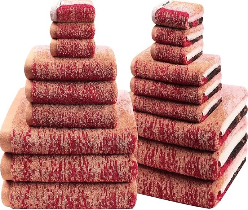 SEMAXE 18-Pack Bath Towel Set Include 6 Bath Towels, 6 Hand Towels, 6 Wash Cloths, 100% Cotton Bathr