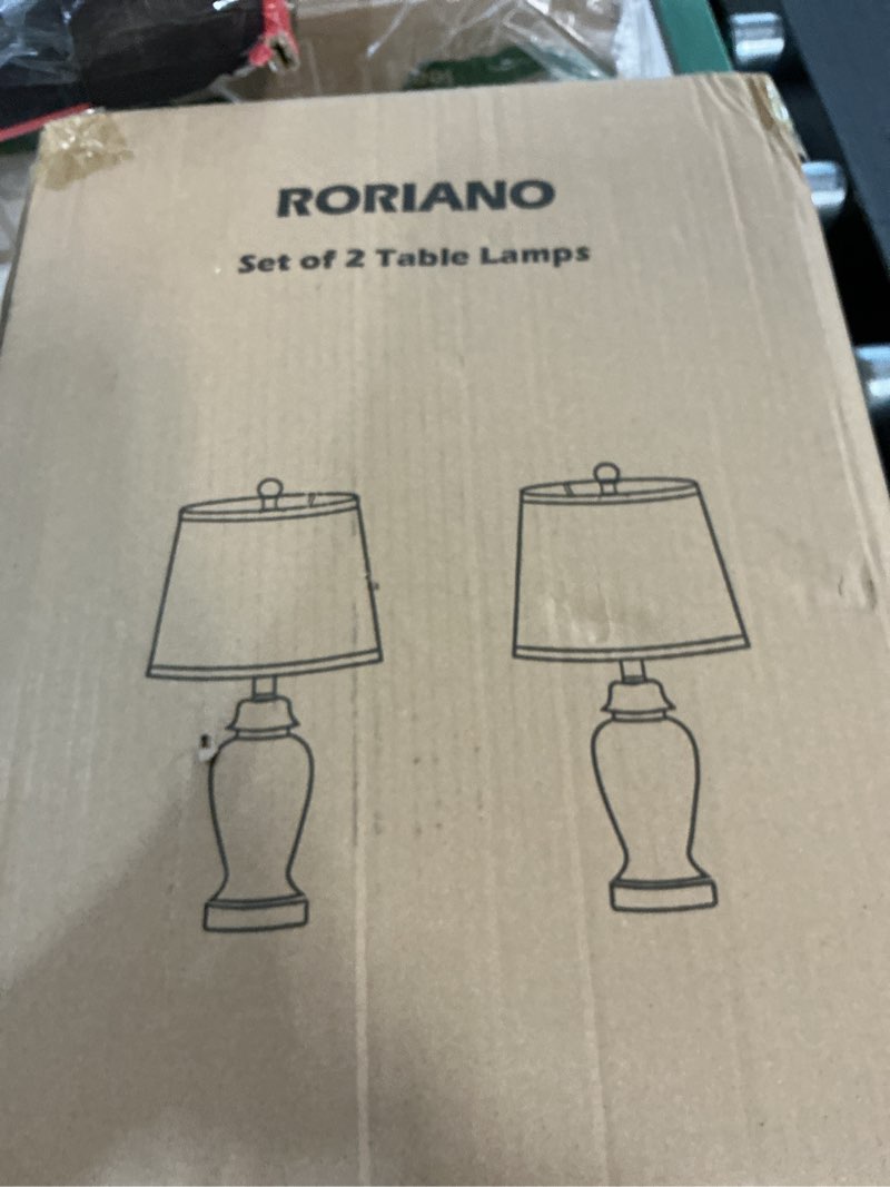 Condition photo showing New/Like New for RORIANO Chinoiserie Ceramic Small Table Lamps Set of 2 for Living Room Bedroom Bedside, Traditional Beige and Blue Porcelain Classic Table Lamp for Nightstand Entryway, 2 LED Bulbs Included