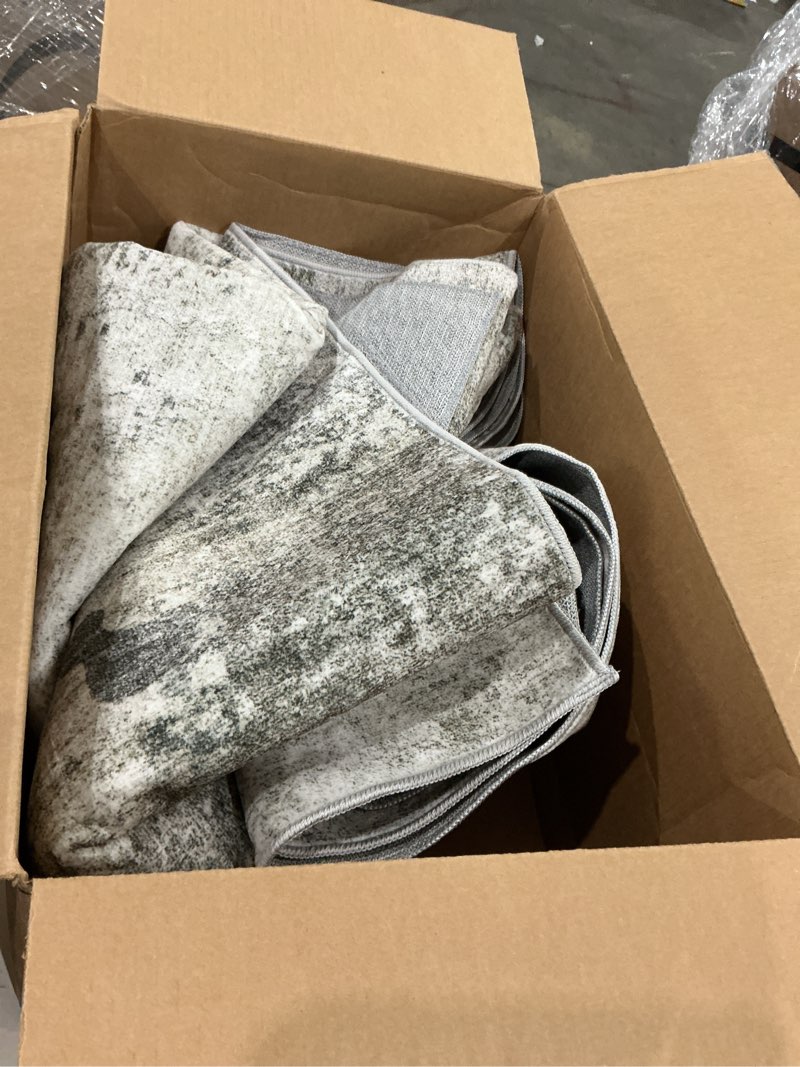 Condition photo showing New/Like New for abstract rug 8x10 large living room rugs neutral modern washable area rugs for bedroom dining room non-slip stain resistant foldable thin rug gray white gray/white 8' x 10' (rectangular)