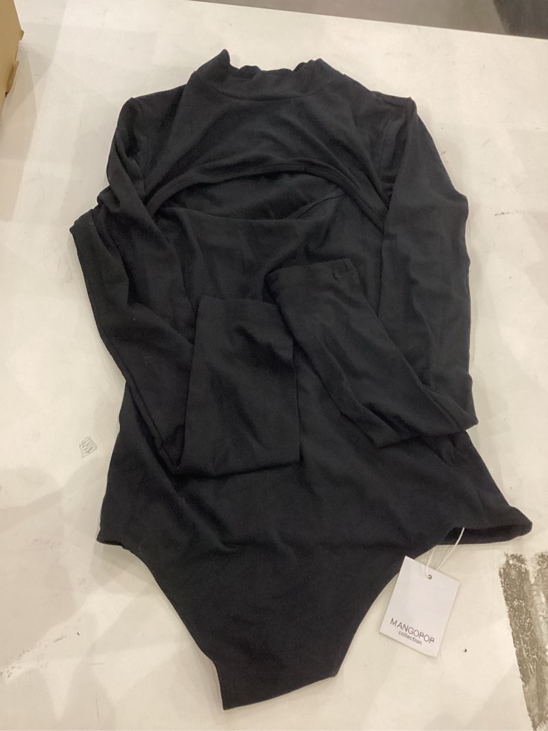 Mangopop One Peice Cut Out Long Sleeve Blouse-Black