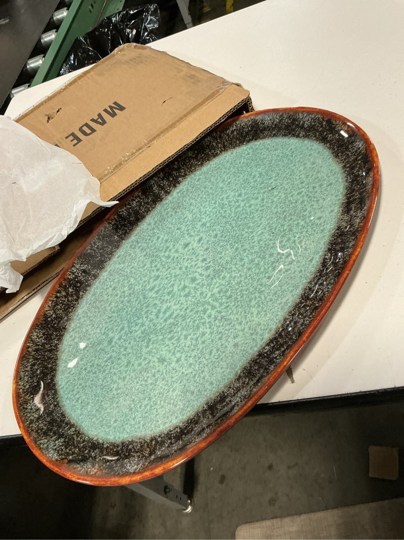 Condition photo showing As Is for 1 piece melamine serving tray, 19\" serving food platter for entertaining,dinnerware sets,serving tray,melamine plates,party, meat, dessert, unbreakable, dishwasher safe, bpa free (oval platter)