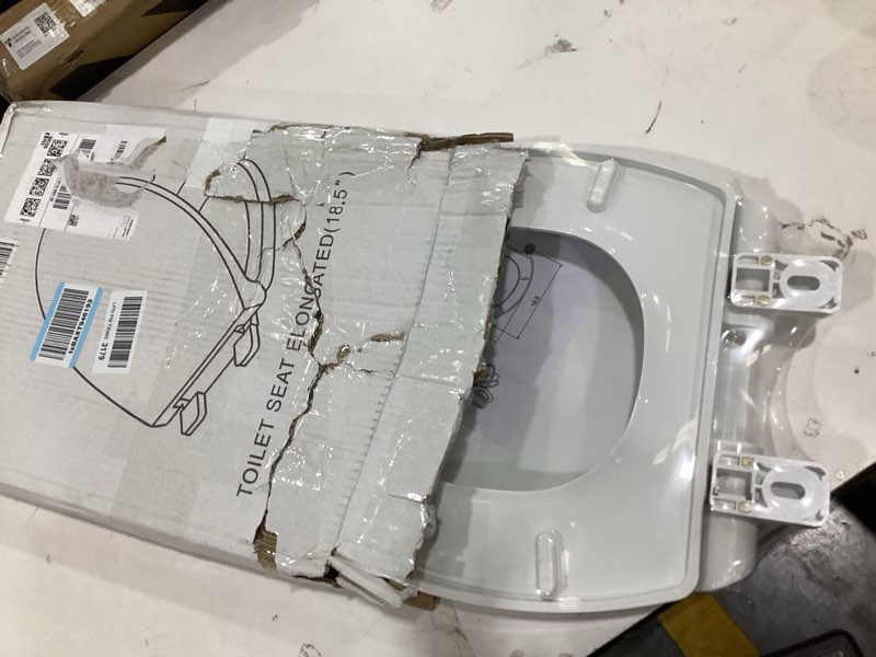 Condition photo showing As Is for Elongated Toilet Seat, 18.5” Soft/Slow Close Oval (Oblong) Toilet Seat for Elongated Toilets, No-Slam Quiet-Close Lid, Easy-to-Install & Clean, Durable Never-Loosen White Plastic Seat White Elongated(Oval)