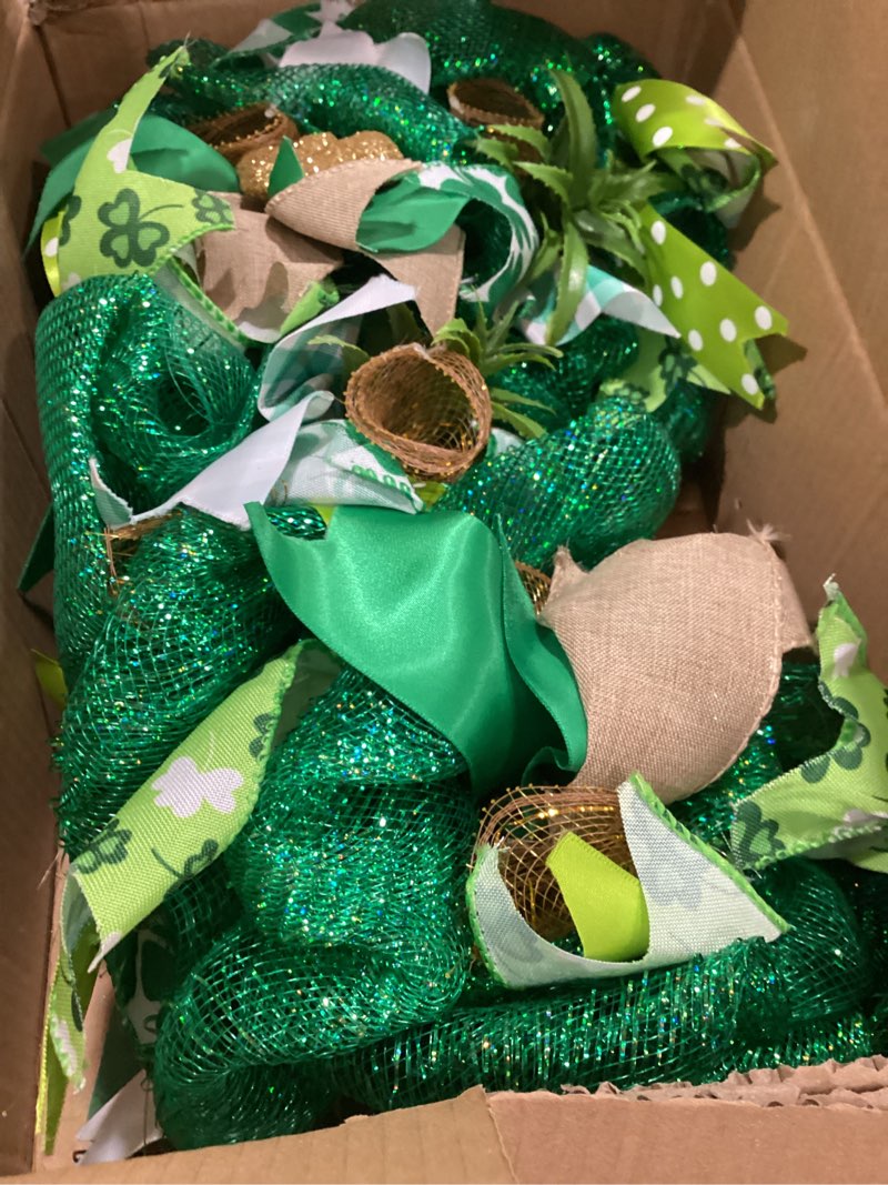Condition photo showing Good Condition for 22 inch st patrick's day wreath for front door green mesh wreath with shamrock leprechaun, irish st patricks day for indoor outdoor decorations wall home decor(leprechaun)