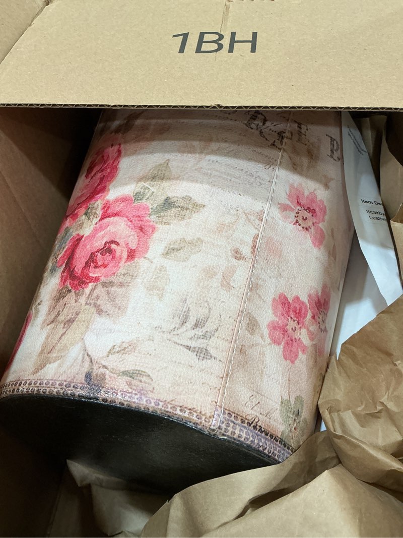 Condition photo showing Good Condition for 10l wastebasket retro decorative trash can waterproof pu leather wastebasket without lid for kitchen, office, living room, bedroom flower-1