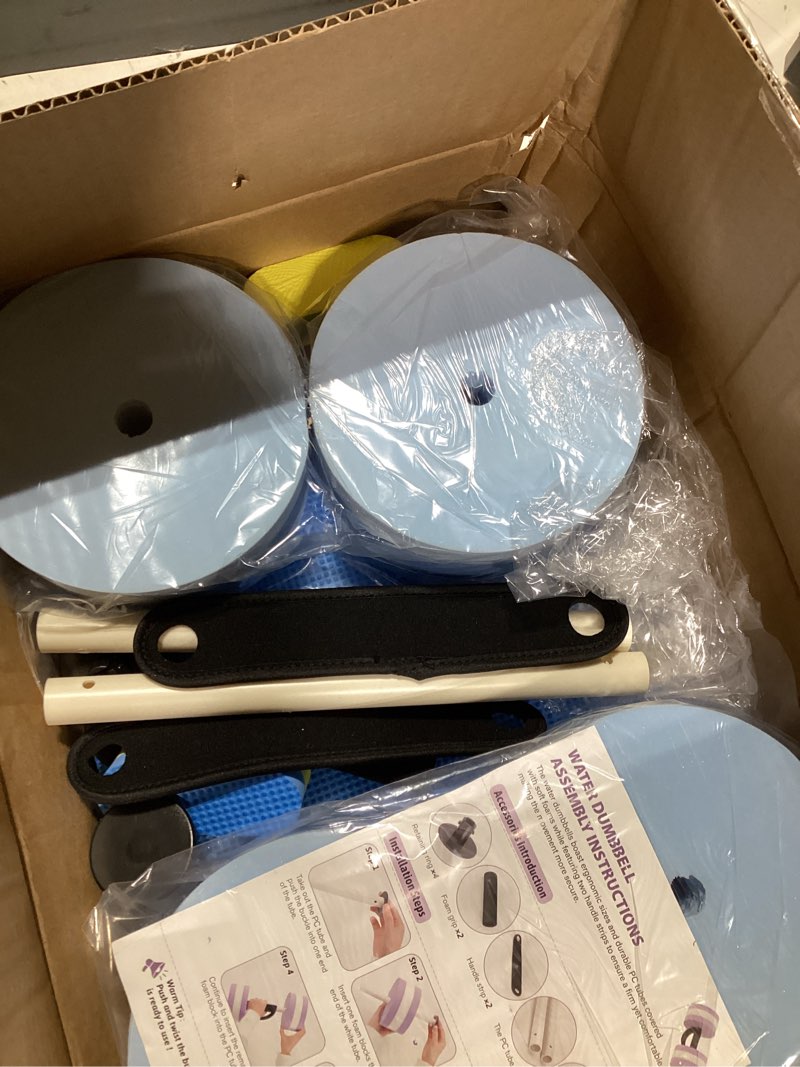 Condition photo showing As Is for water weights, 2pcs aquatic dumbbell for exercise, water aerobics equipment | lightweight resistance with handles, pool water fitness, rehabilitation&strength training, soft eva foams materials light blue set