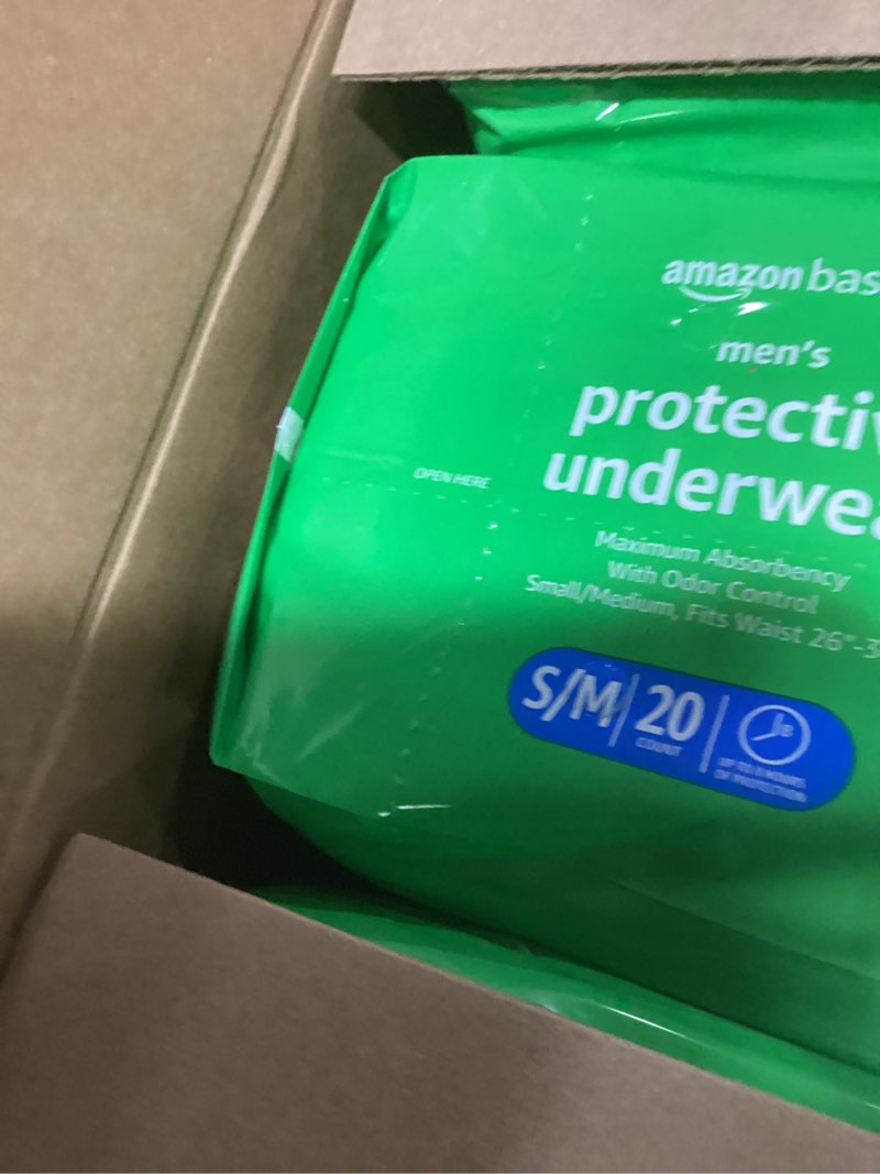 Amazon Basics Incontinence Underwear for Men, Maximum Absorbency, Small/Medium, 60 Count (3 Packs of