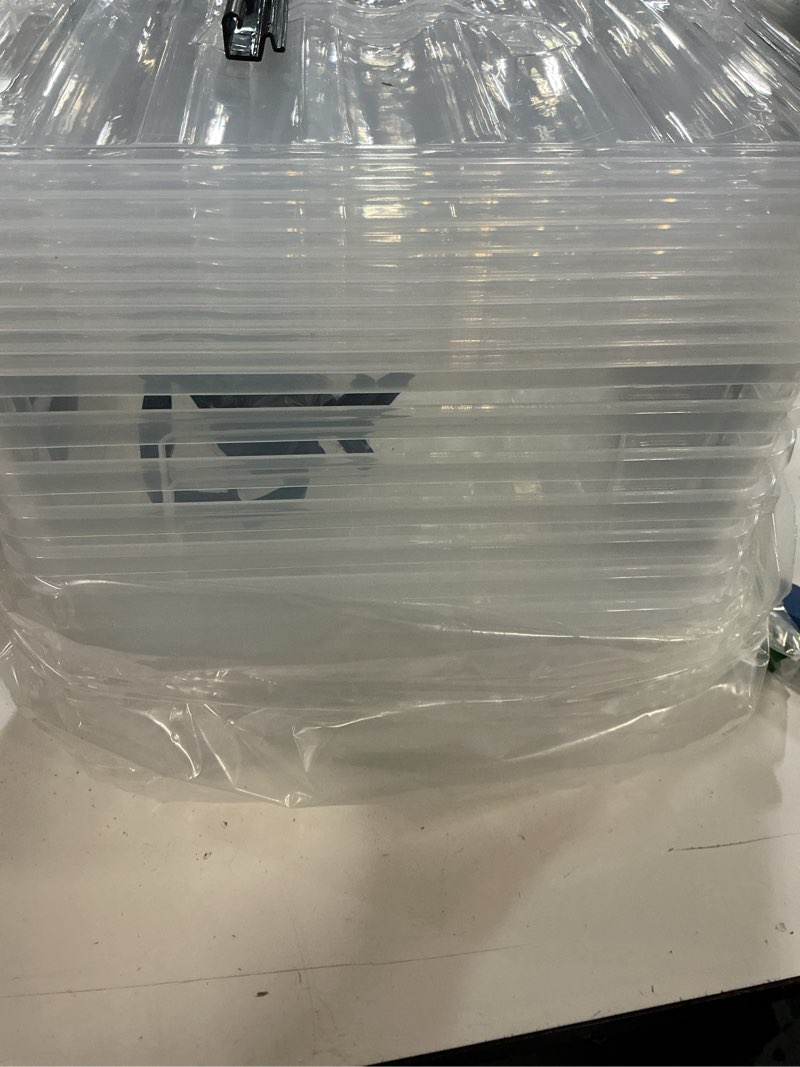 Condition photo showing Good Condition for clear 9-pack plastic storage bins with lids, 6 quart stackable containers organization with latch buckle