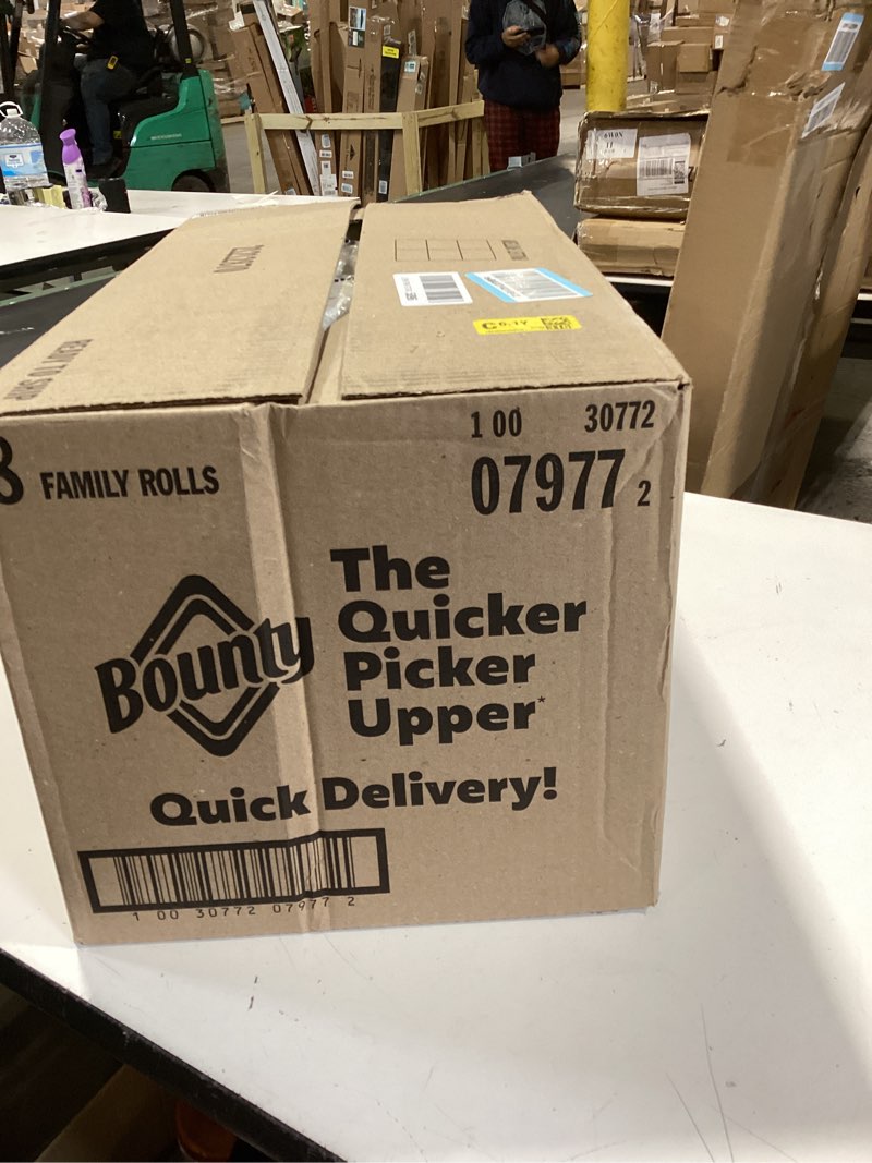 Condition photo showing New/Like New for bounty quick size paper towels, white, 8 family rolls family 8 rolls (107 sheets)