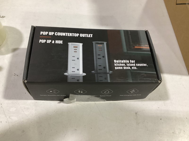 Condition photo showing Good Condition for annquan 2 inch space saver pop up outlet for countertop with pd20w usb ports,2 outlets tamper resistant,splashproof pop up socket,desk power grommet for home office kitchen white (etl listed) white 6ft cord