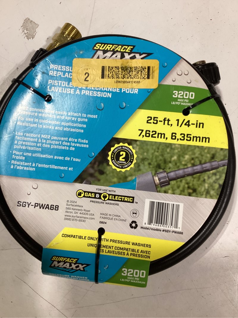 Condition photo showing As Is for surfacemaxx 1/4-in x 25-ft, 3200 psi pressure washer hose
