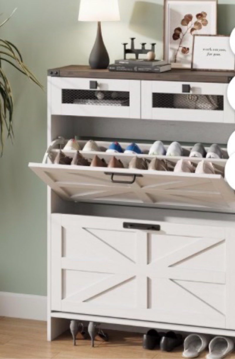 Shoe Storage Cabinet with 2 Flip Drawers, Narrow Entryway Organizer, Farmhouse Style with Wooden Feet, Slim Shoe Rack, White similar