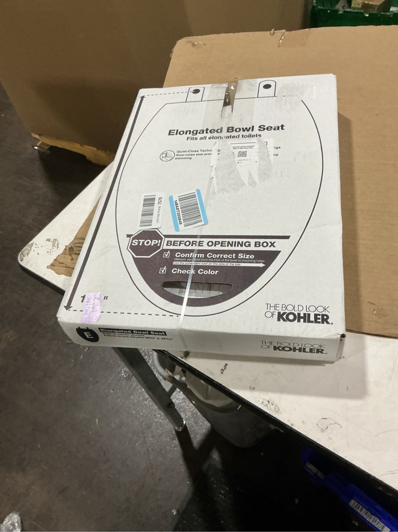 Condition photo showing New/Like New for KOHLER 4636-RL-0 Cachet ReadyLatch Elongated Toilet Seat Slow Close, Soft Close Toilet Seat Quiet Lid, Contoured Grip-Tight Bumpers Installation Hardware, Apartment Essentials, White White Elongated Ready Latch
