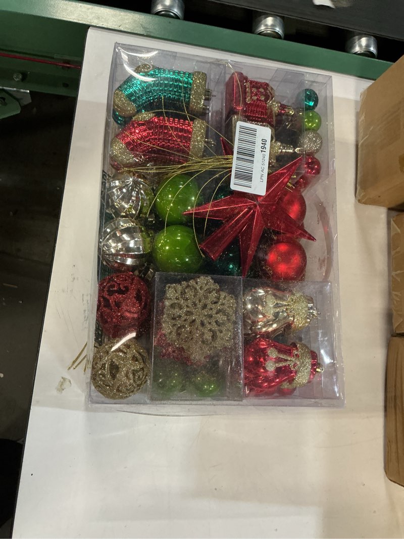 Condition photo showing New/Like New for ROSELEAF 132pcs Christmas Tree Decoration Set - Red, Green & Gold Shatterproof Hanging Ornaments - Folk Art Style - Christmas, Wedding, Anniversary Red, Green and Gold