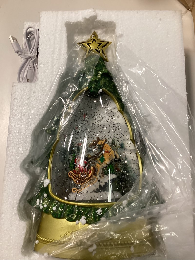 Condition photo showing Good Condition for Christmas Snow Globes, Lighted Christmas Tree Glittering Water Snow Globe Lantern with Light & 8 Music for Xmas Decorations Gift - Santa Claus