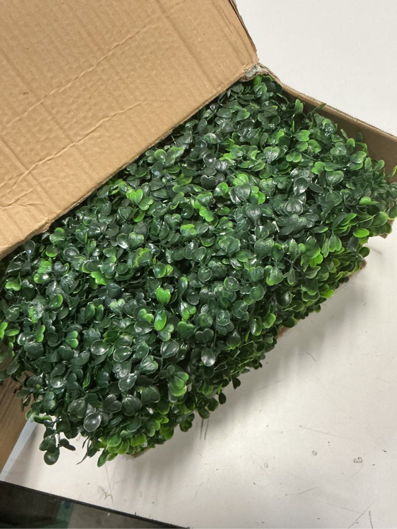 Condition photo showing Good Condition for Ticanros Grass Wall 12 Pack 10"x10" Artificial Boxwood Hedge Wall Panels, Privacy Hedge Screen Faux Boxwood for Outdoor,Indoor,Garden,Fence,Backyard,Greenery Walls