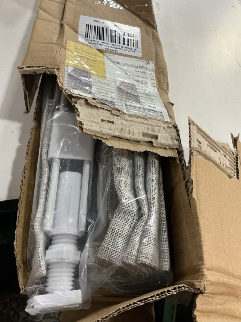 Condition photo showing Good Condition for unishades no drill cordless roman shades for windows, 37" w × 64" h - 100% blackout - linen - beige 100% blackout - linen - beige 37" w × 64" h