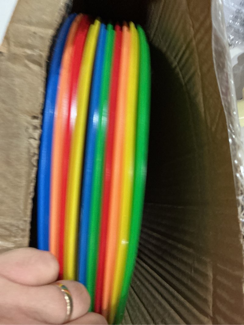 Condition photo showing Good Condition for hey! play! hopscotch rings game - ten 11-inch plastic rings and 15 connectors for indoor and outdoor use - play set for girls and boys (multicolored)