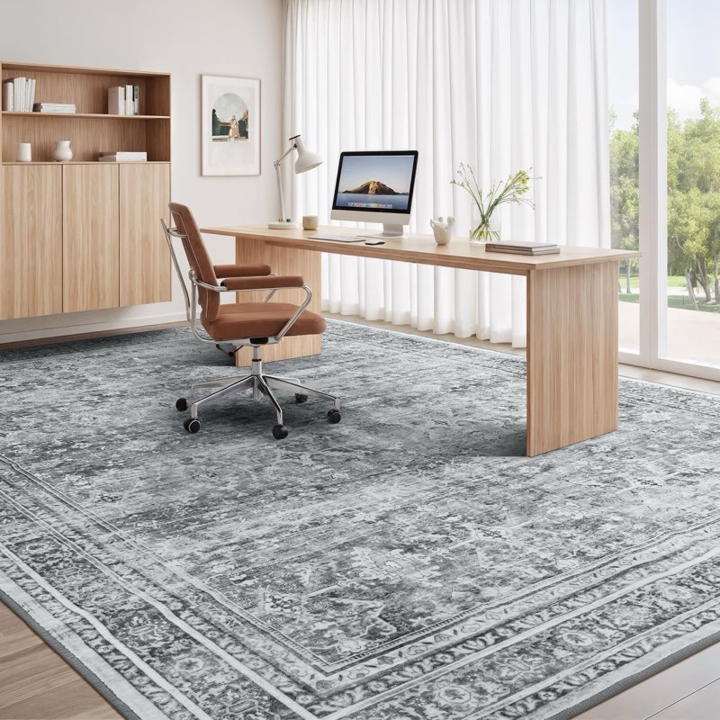 Lofus 8x10 Area Rug for Living Room,Grey Washable Large Rugs with Non-Slip Backing,Soft Neutral Carp