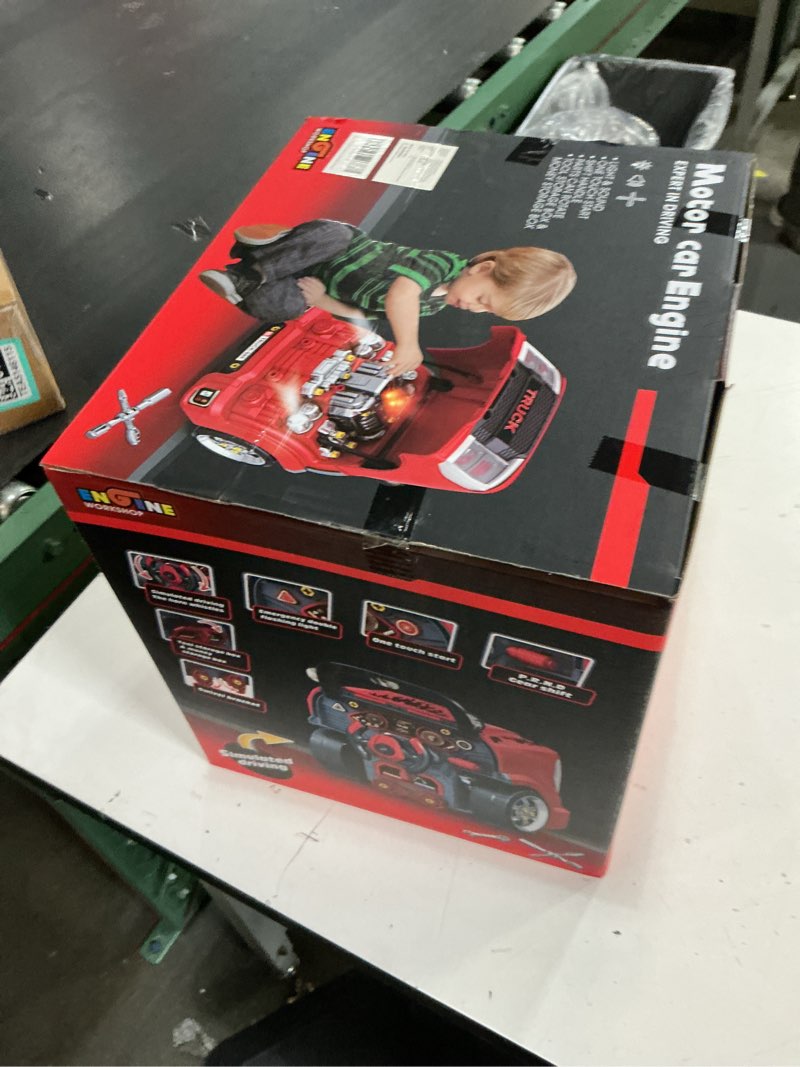 Condition photo showing New/Like New for pofjoeq interactive truck engine toy with removable parts lights & sounds, aspiring young mechanic set- spark creativity & fine motor skills - perfect car toys gift for toddlers 3-5 boys (red)