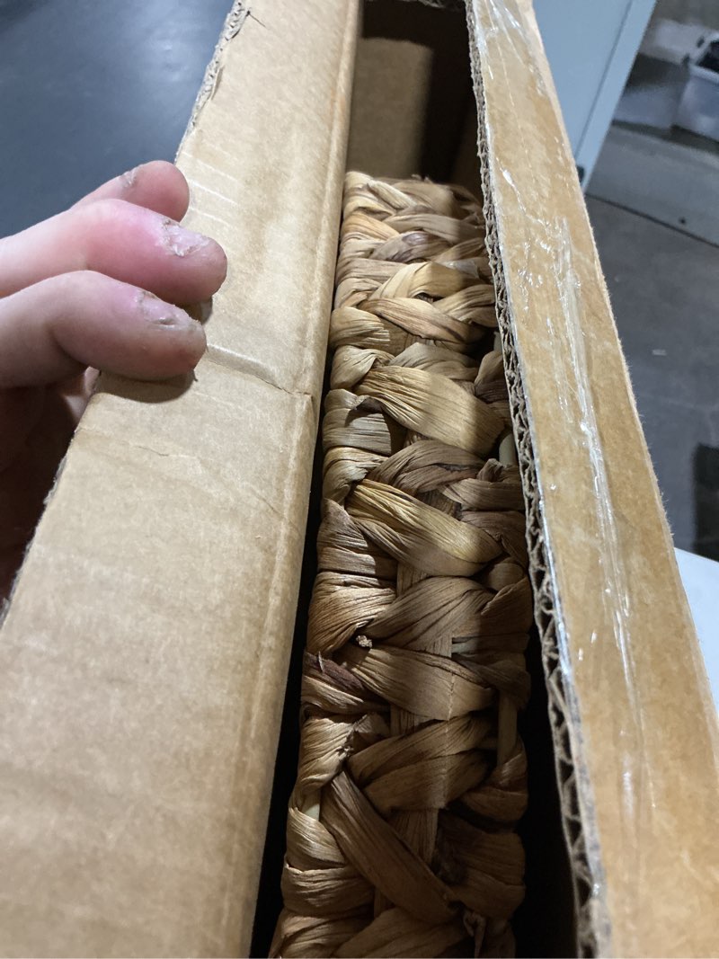 Condition photo showing Good Condition for Extra Large Round Ottoman Table Tray 19.7" with Handles - Handmade Wicker Serving Hand Woven Tray for Farmhouse Decorative Oversized Coffee Table Trays Living Room Kitchen Counter Breakfast Scalloped 20" Round-water Hyacinth-wave