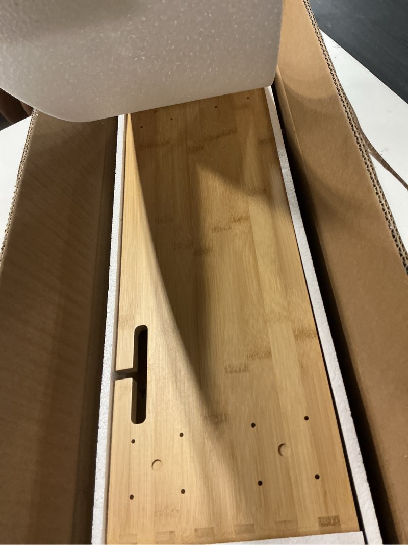 Condition photo showing Good Condition for bamboo monitor stand riser with drawer, ergonomic computer riser for desk with cable management & storage organizer, wood monitor stand for home office