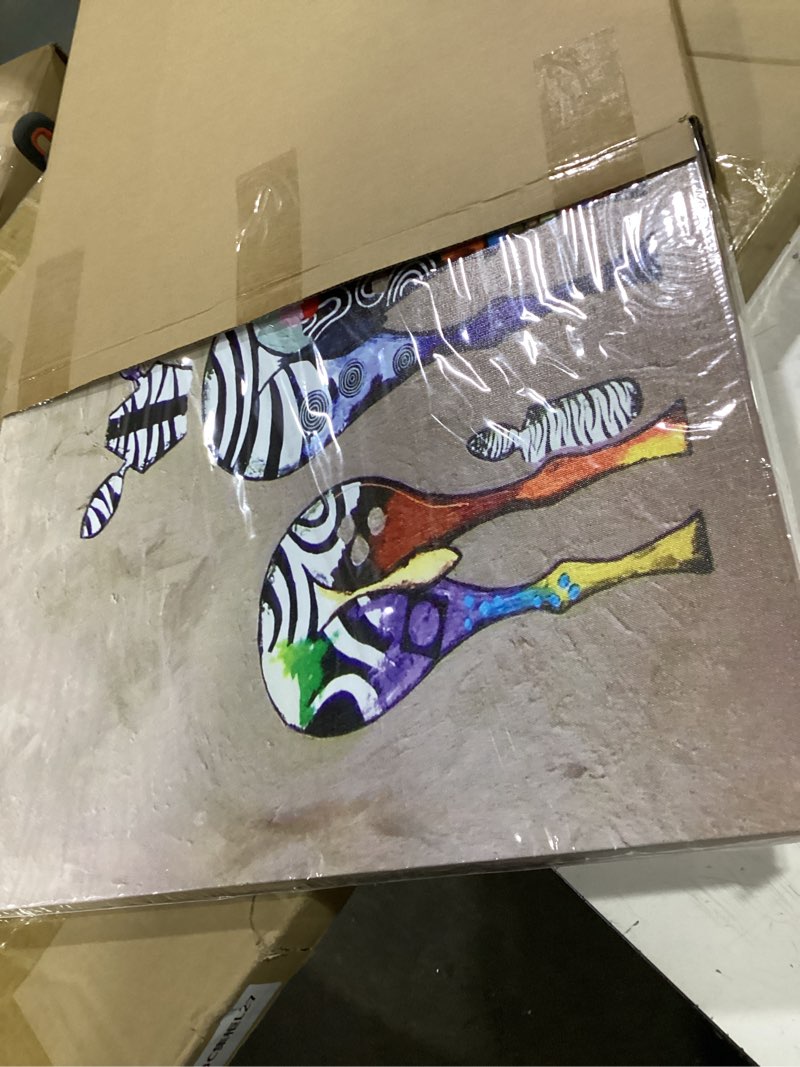 Condition photo showing Good Condition for dzl art d72550 canvas prints wall art paintings animal painting five colorful zebra modern art stretched ready to hang for living room bedroom decoration 40"l x 20"w zebra