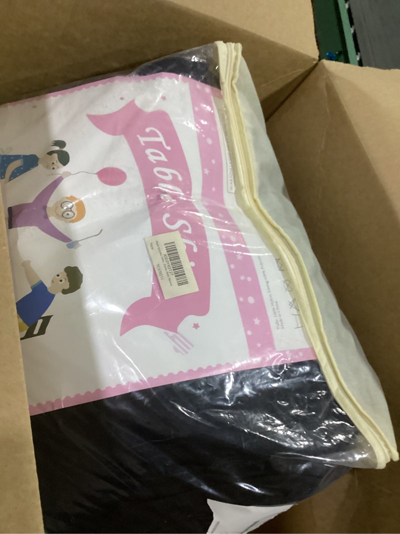 Condition photo showing As Is for black spandex tablecloth for 8 foot rectangle tables, 6 pack black wrinkle free fitted table cloths 8ft stretchy banquet table clothes cover desk skirt for birthday wedding parties baby shower black 8ft(6pack)