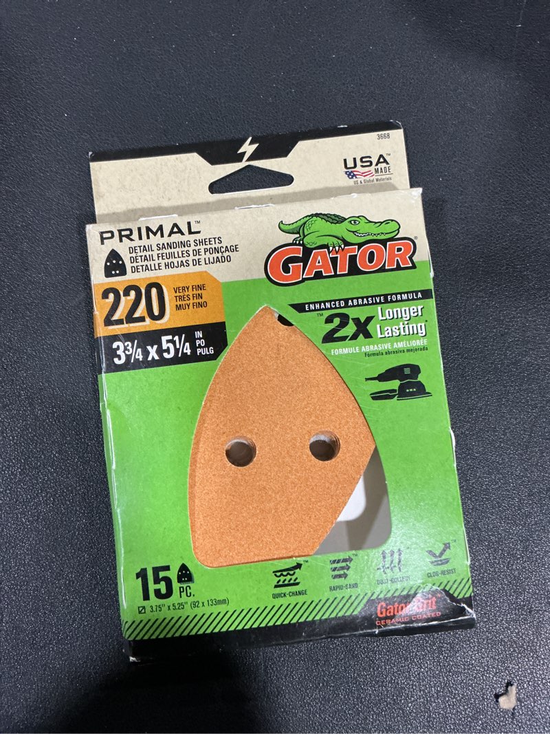 Condition photo showing Good Condition for Gator Mouse Refill 220 Grit 15pk 15 -Piece Aluminum oxide 220 -Grit Detail Sandpaper