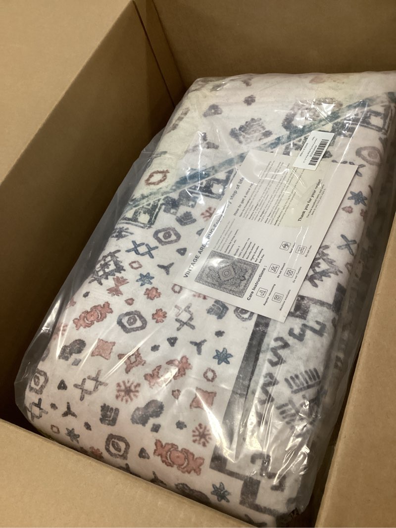 Condition photo showing New/Like New for Maxsoft 8x10 Area Rugs for Living Room Bedroom, Large Vintage Prints Low-Pile Washable Rug with Non-Slip Backing, Soft Thin Throw Carpet for Dining Room Classroom Dorm Home Decor, Beige Blue 8' x 10' (Rectangular) Beige/Blue