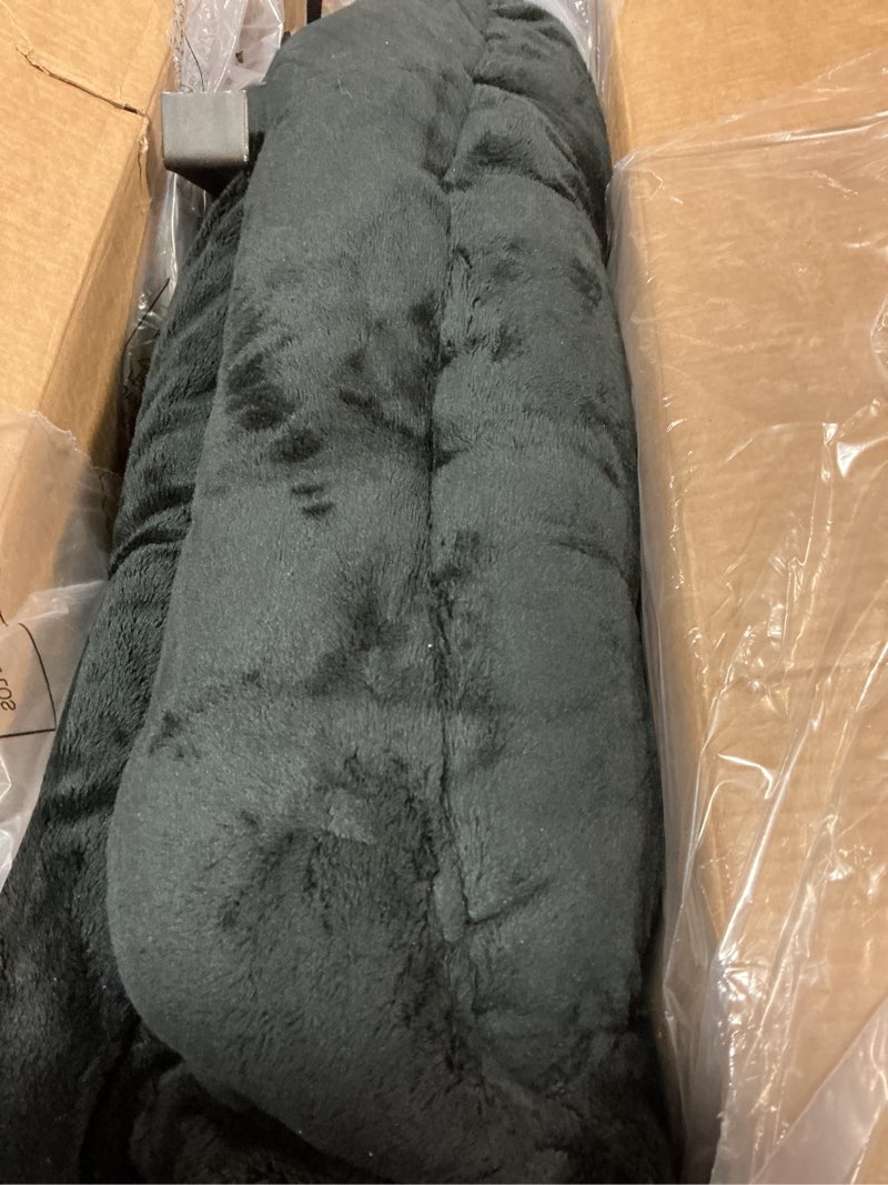 Condition photo showing As Is for Lazy Chair with Folding Ottoman,Leisure Sofa Chair,Soft Fabric Armchair with Armrests and Side Pockets, Reading Chair with Footrest for Living Room, Bedroom, Office (Plush Black)