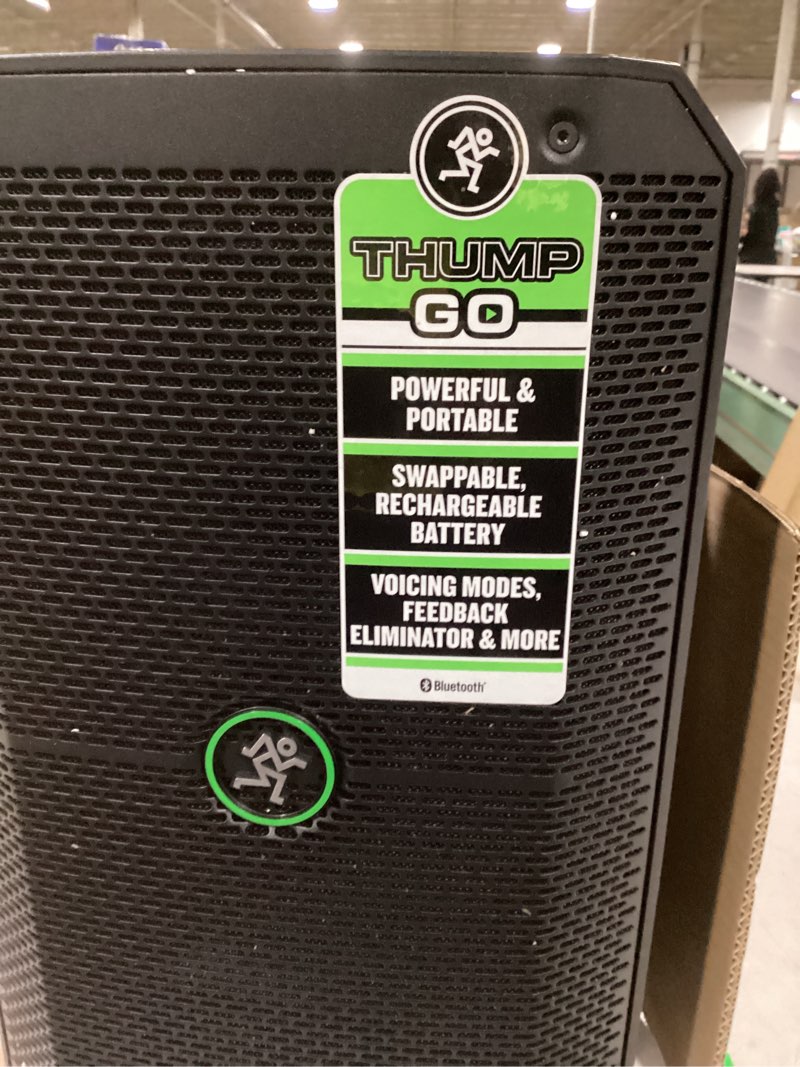 Condition photo showing As Is for mackie thump series, thump go 8-inch portable battery-powered loudspeaker 8-inch battery powered loudspeaker