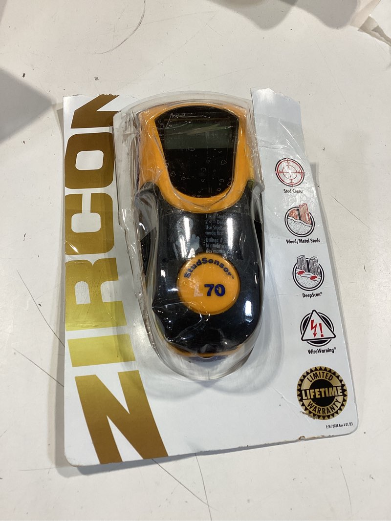Condition photo showing As Is for zircon 1.5-in scan depth metal and wood stud finder