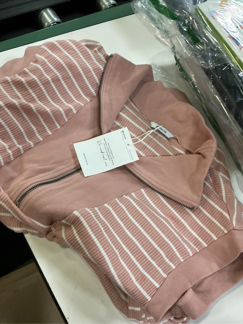 Condition photo showing As Is for wenrine womens striped mini dress casual zipper cap sleeve collared v neck loose knit summer dresses pink large